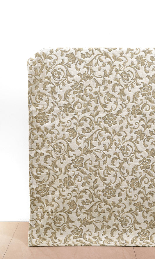Floral Velvet Window Curtains (Beige/ Brown)
