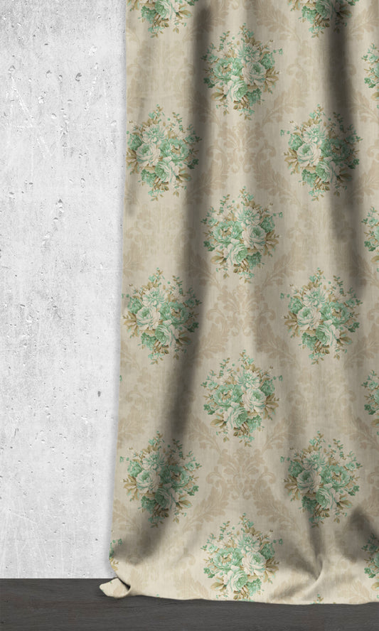 Dimout Floral Home Décor Fabric By the Yard (Beige/ Moss/ Aqua)