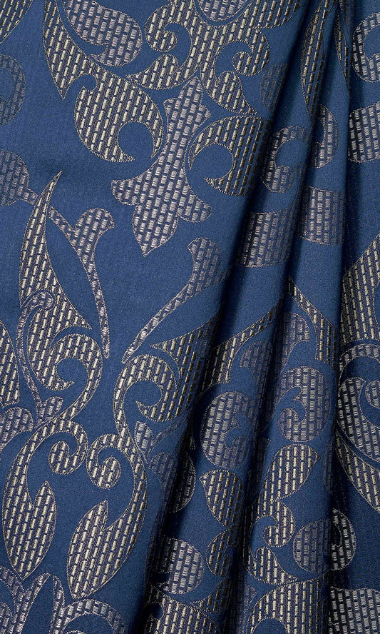 Self Patterned Home Décor Fabric By the Yard (Navy Blue/ Silvery Gray)
