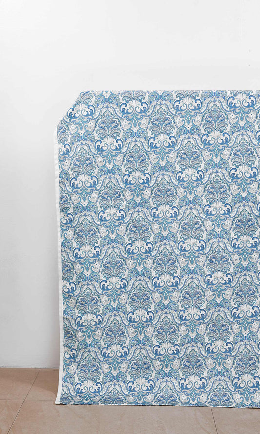 Fleur De Lis Print Drapery (Blue)
