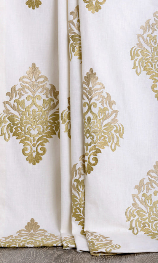 Damask Patterned  Window Curtains (Ivory/ Beige/ Brown)