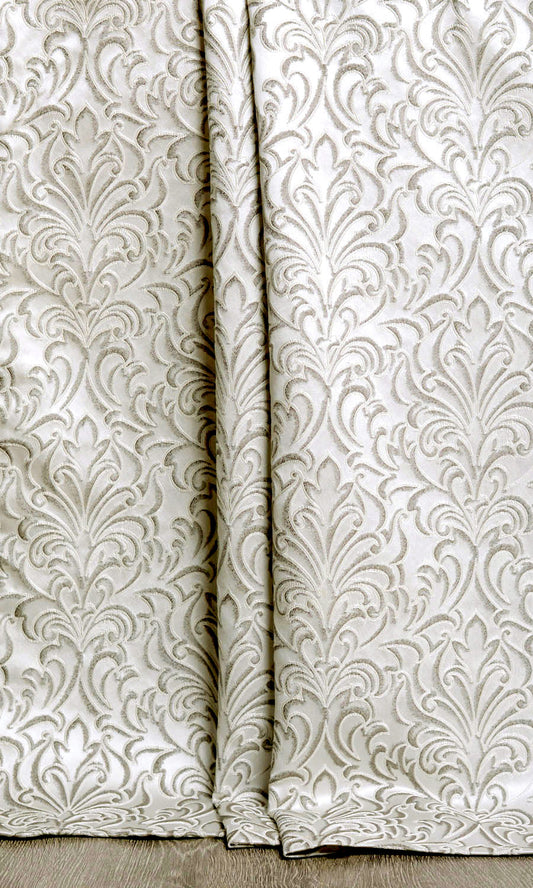 Damask Window Curtains (White/ Black)