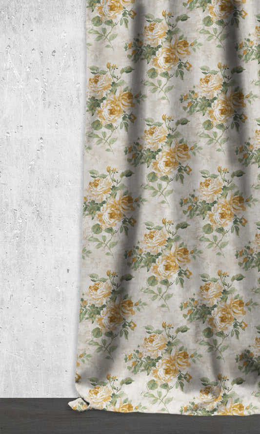 Dimout Floral Home Décor Fabric By the Yard (Yellow/ Ivory/ Green)