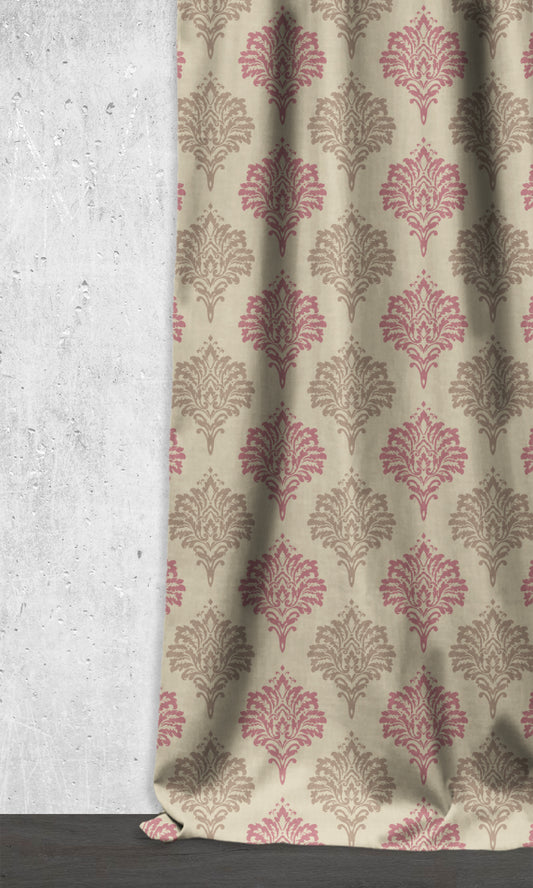 Dimout Damask Home Decor Fabric Sample (Pink/ Grey/ White)