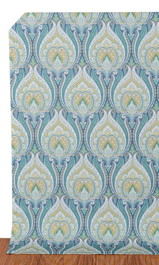 Floral Damask Drapes (Blue/ Green)