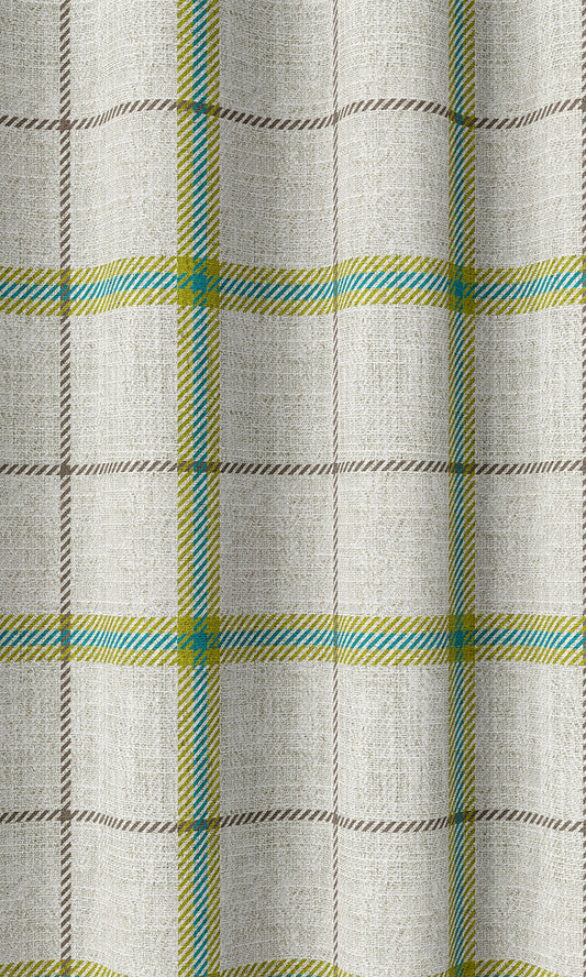 Check Print Home Decor Fabric Sample (Linen White/ Green/ Blue)